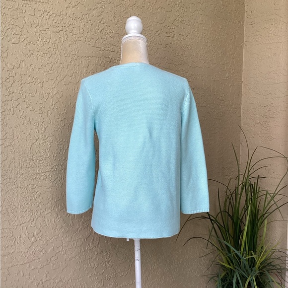 J.Jill textured 3/4-sleeve, V-neck sweater in powder blue. Women’s Sm/M - Picture 5 of 9